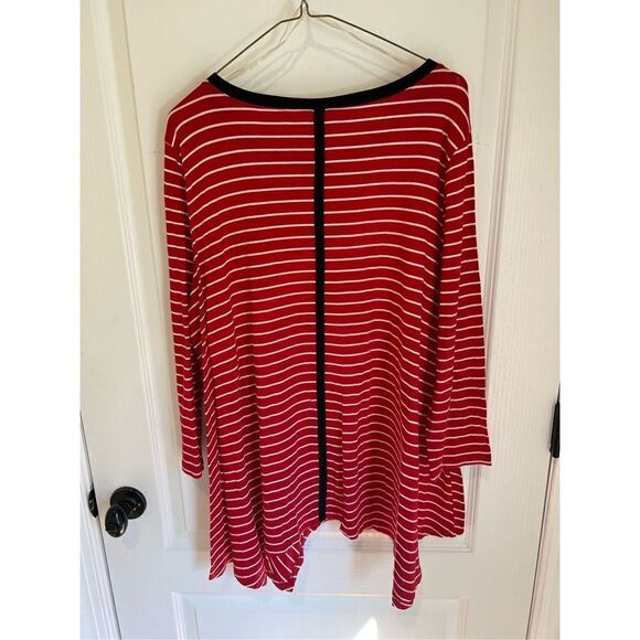 Rafaella Weekend Red and white stripe tunic top with black detail size large sha - Picture 2 of 6